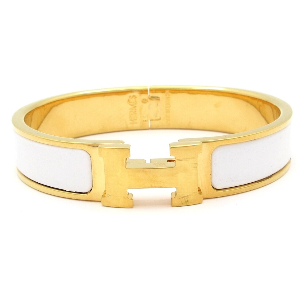 Hermès Clic H Bangle Gold White Hardware Patent Leather